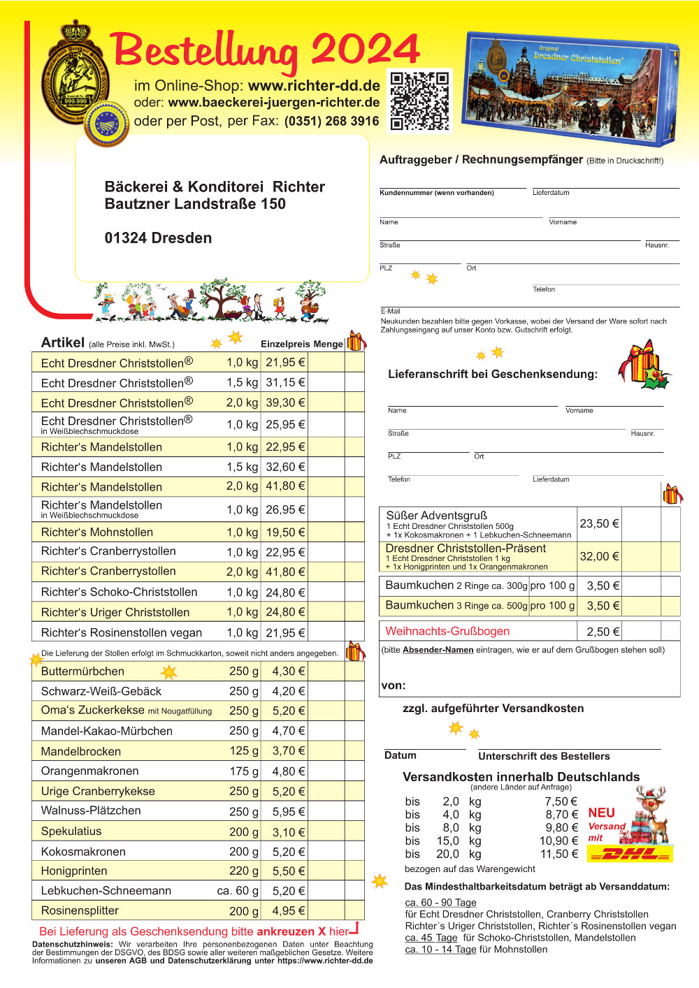 Stollen-Bestellformular 2024 - Vorschau